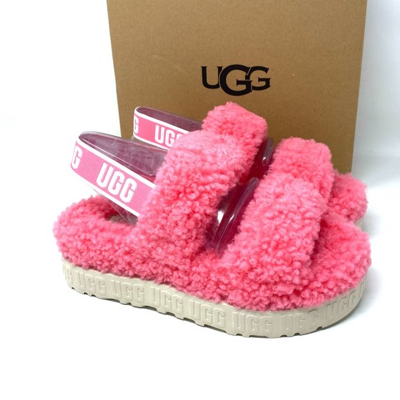 UGG Logo Women Size 1120876 PKRS OH FLUFFITA Platform Slide Pink Slippers Sandal - Picture 2 of 9
